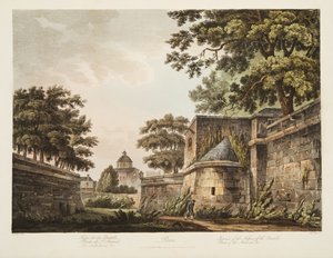 बैस्टिल के जीवाश्मों का आंतरिक भाग, शस्त्रागार का हिस्सा, वर्साय, पेरिस और सेंट डेनिस का चित्रण, पब। 1809 (एक्वाटिंट)