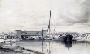 रीजेंट नहर पर पुल, अप्रैल 1837 (कागज पर कलम और स्याही और धो) द्वारा जॉन कुक बोर्न