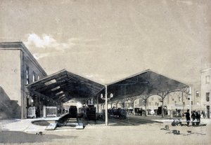 यूस्टन स्टेशन इंटीरियर, मई 1837 (कलम और स्याही और कागज पर धो) द्वारा जॉन कुक बोर्न