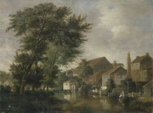एक नदी दृश्य, संभवतः नॉर्विच में, c.1817 (पैनल पर तेल) द्वारा जॉन क्रोम