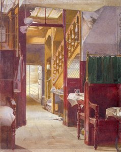 कॉक टैवर्न, फ्लीट स्ट्रीट, सिटी ऑफ़ लंदन, 1881 में सीढ़ी दिखाते हुए आंतरिक दृश्य द्वारा जॉन क्रोथर