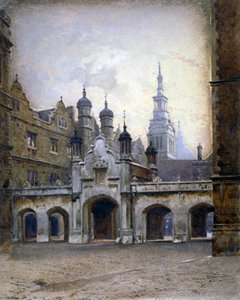 क्राइस्ट हॉस्पिटल, न्यूगेट स्ट्रीट, सिटी ऑफ़ लंदन, 1880 में नए मठ का दृश्य द्वारा जॉन क्रोथर