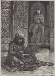 ज़ोबाइड ने कुरान पढ़ने वाले युवक को खोजा (उत्कीर्णन) द्वारा जॉन एवरेट (बाद में) मिलीस