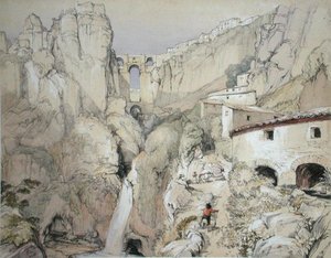 जिप्सी, रोंडा, 'स्केच ऑफ स्पेन' से, चार्ल्स जोसेफ हुलमंडेल (1789-1850) द्वारा उकेरी गई, 1836 प्रकाशित (कलर लिथो) द्वारा जॉन फ्रेडरिक (बाद) लुईस