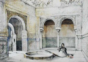 विलियम गौसी (fl.1825-54) द्वारा उकेरी गई 'स्केच एंड ड्रॉइंग्स ऑफ द अलहम्ब्रा' से हॉल ऑफ द एबेंसराजेस (साला डे लॉस एबेंसराजेस) का इंटीरियर द्वारा जॉन फ्रेडरिक (बाद) लुईस