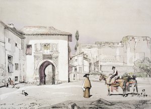 जेम्स डफ़िल्ड हार्डिंग (1798-1863), 1833 द्वारा उत्कीर्ण &39;स्केच एंड ड्रॉइंग ऑफ द अल्हैम्ब्रा&39; से वाइन (पुएर्टा डेल विनो) का गेट द्वारा जॉन फ्रेडरिक लुईस
