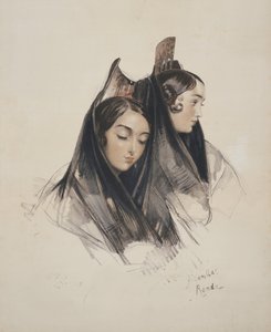 1836 में प्रकाशित चार्ल्स जोसेफ हुलमंडेल (1789-1850) द्वारा उत्कीर्ण स्पेन की स्केच से प्लेटो, रोंडा, आंदालुसिया की लड़कियां द्वारा जॉन फ्रेडरिक लुईस