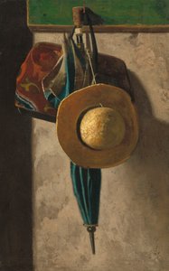 स्ट्रॉ हैट, बैग और छाता, c.1900 (कैनवास बोर्ड से स्थानांतरित कपड़े पर तेल)