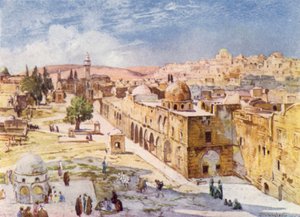 मंदिर क्षेत्र के पश्चिम की ओर, एंटोनिया के टॉवर की साइट के पास बैरक से (रंग लिथो) द्वारा जॉन फुललीवे