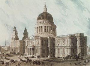 सेंट पॉल कैथेड्रल का साउथ ईस्ट व्यू, डैनियल हैवेल (1785-1826), पब द्वारा उकेरा गया। 1818 ऑकर्मन रिपोजिटरी ऑफ़ आर्ट्स द्वारा द्वारा जॉन गेंडल