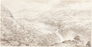 झरने के साथ एक पहाड़ी घाटी द्वारा जॉन ग्लोवर