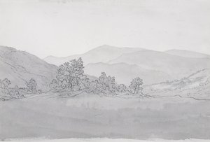 Llantysilio माउंटेन, वेल्स (कलम, स्याही और कागज पर धो) द्वारा जॉन ग्लोवर