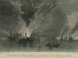 गैल्वेस्टन हार्बर में हमारे गन बोट्स पर विद्रोहियों का हमला, c.1863 द्वारा जॉन हैमिल्टन