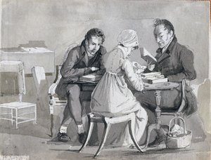 एन इवनिंग रीडिंग, 17 फरवरी 1812 (कागज पर कलम और स्याही धोना) द्वारा जॉन हार्डन