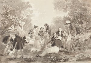 लेक द्वारा पिकनिक, 1825 (कागज पर wc) द्वारा जॉन हार्डन