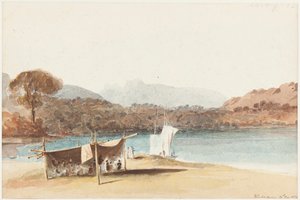 लेक विंडरमेरे, 1822 (कागज पर डब्ल्यूसी) द्वारा आश्रय के तहत पिकनिक द्वारा जॉन हार्डन