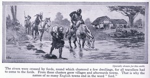 मध्य युग में इंग्लैंड। नदियों को जंगलों से पार किया गया था, जिसके आसपास कुछ आवास और गांव थे, c.1950 द्वारा जॉन हैरिस वाल्डा