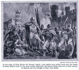 राजा हेनरी द्वितीय के शासनकाल में लगभग 1200 महल खींचे गए, इस प्रकार उनकी शक्ति के बैरनों को वंचित किया, c.1950 द्वारा जॉन हैरिस वाल्डा