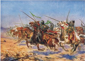 शाहबाजाज़ चार्जिंग की कैवलरी, &39;हचिन्सन हिस्ट्री ऑफ़ द नेशंस&39; से चित्र
