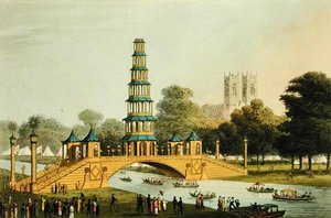 चीनी पुल और शिवालय, 1814 की शानदार शांति की स्मृति में पार्क में बनाया गया, मैथ्यू डबॉर्ग द्वारा उकेरा गया (fl.1785-20)