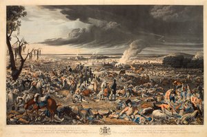 'वाटरलू का क्षेत्र, जैसा कि 18 जून 1815 की यादगार लड़ाई के बाद सुबह दिखाई दिया' (एक्वाटिंट, रंगीन)