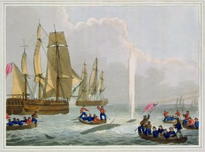 मैथ्यू डबलबर्ग (fl.1785-1820) द्वारा उकेरा गया एक व्हेल का अनुमोदन करने वाला नाव, एडवर्ड ओरियन द्वारा प्रकाशित द्वारा जॉन हीविसाइड क्लार्क