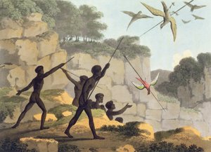 स्पीयर फेंकते हुए, मैथ्यू डबबर्ग (f.1813-1820) पब द्वारा उत्कीर्ण न्यू साउथ वेल्स के शिकार करने वाले आदिवासी। 1813