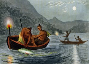 उत्तरी अमेरिका में मशाल लाइट फिशिंग, एच। मर्क द्वारा उत्कीर्ण (fl.c.1800-20), एडवर्ड ऑर्गेन द्वारा प्रकाशित, 1813 द्वारा जॉन हीविसाइड क्लार्क