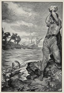 Thorbion ने विशाल पत्थर को उठा लिया, MI Ebbutt, 1910 के &39;हीरो मिथ्स एंड लीजेंड्स ऑफ़ द ब्रिटिश रेस&39; द्वारा जॉन हेनरी फ्रेडरिक बेकन