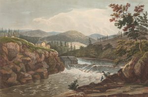 हडसन नदी पोर्टफोलियो, 1822-23 के लुज़र्न नंबर 1 पर लिटिल फॉल्स। द्वारा जॉन हिल