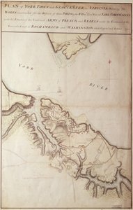 यॉर्कटाउन की घेराबंदी का ब्रिटिश मानचित्र, 1781 द्वारा जॉन हिल्स