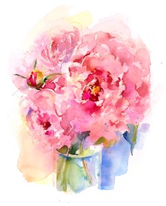 Peony गुलदस्ता, 2016, (पानी के रंग)