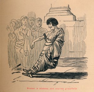 ड्रूसस को चाकू मार दिया जाता है, और सुंदर रूप से समाप्त हो जाता है, 1852 द्वारा जॉन लीचो