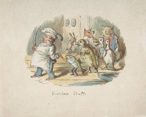 किचन स्टाफ रेक्टो, हाइकर वर्सो के साथ माउंटेनस लैंडस्केप, 1837-64। द्वारा जॉन लीचो