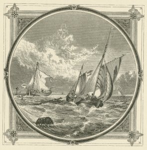 एक जहाज घिरा हुआ है, समुद्र में एक बीकन है (उत्कीर्णन)