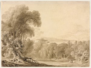1820 में वुडेड लैंडस्केप में एक झील के किनारे बैठे आंकड़े। द्वारा जॉन मार्टिन