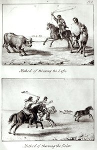 जॉन मैयर्स, 1826 (लिथो) (बीडब्ल्यू फोटो) द्वारा &39;ट्रेवल्स इन चिली एंड ला प्लाटा&39; से लसो और बोलस को फेंकने के तरीके द्वारा जॉन मियर्स