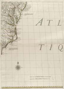अमेरिका में ब्रिटिश और फ्रांसीसी प्रभुत्व का एक नक्शा, 1756 (कागज पर रूपरेखा रंग के साथ उत्कीर्णन) द्वारा जॉन मिशेल