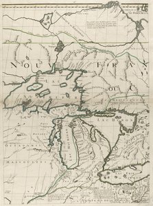 अमेरिका में ब्रिटिश और फ्रांसीसी प्रभुत्व का एक नक्शा, 1756 (कागज पर रूपरेखा के रंग के साथ उत्कीर्ण) द्वारा जॉन मिशेल