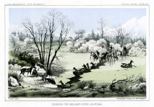 हेलगेट नदी को पार करते हुए, 6 जनवरी 1854 1856। द्वारा जॉन मिक्स स्टेनली