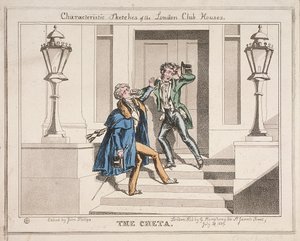 क्रॉकफोर्ड क्लब, लंदन, 1829 की सीढ़ियों पर दो शराबी मौजी का दृश्य