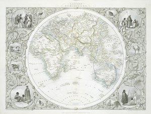 जॉन टालिस und कंपनी, न्यूयॉर्क und लंदन, 1850 के दशक से प्रकाशित वर्ल्ड मैप्स की एक श्रृंखला से पूर्वी गोलार्ध