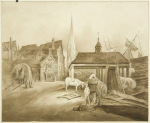 किंग स्ट्रीट का उत्तर-पूर्वी छोर, वेल्श मार्केट दिखा रहा है (ड्राइंग, वॉटरकलर)
