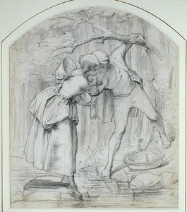क्रॉसिंग, c.1860 (बोर्ड पर पेंसिल) द्वारा जॉन रिचर्ड क्लेटन