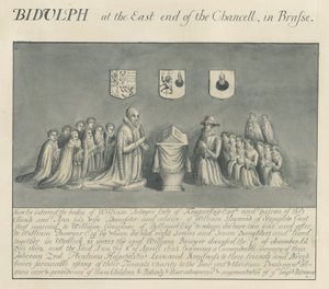 Biddulph Church में ब्रास प्लेट - Knipersley के विलियम बोयर: पेन और वॉश ड्राइंग, nd [ 19 वाँ प्रतिशत (ड्राइंग) द्वारा जॉन रॉबर्ट फर्नीफ