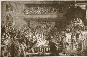 1688 में द सेवन इंग्लैंड के द बिशप ऑफ़ द सेक्विटटल, एचडीएम स्पेंस-जोन्स द्वारा &39;द चर्च ऑफ़ इंग्लैंड: ए हिस्ट्री फॉर द पीपल&39; का चित्रण। c.1910 (सीपिया फोटो)