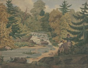 सॉकिल नदी पर दूसरा जलप्रपात का दृश्य, c.1840 (वोव पेपर पर पानी के रंग और स्याही)