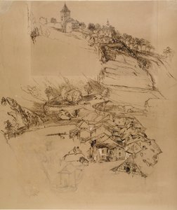 फ़्राइबर्ग, स्विटज़रलैंड: पेन स्केच, जुलाई या अगस्त-सितंबर 1856 द्वारा जॉन रस्किन