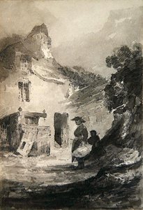 डोलगेली में एक पुराना कॉटेज (कागज पर पेंसिल और ग्रे वॉश) द्वारा जॉन बेच Cotman