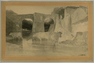 पुल और गाय, c.1803-04 (कागज पर धोने के साथ पेंसिल) द्वारा जॉन बेच Cotman